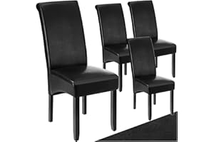 TecTake® Set of 4 Dining Chairs with Faux Leather Covers & Solid Hardwood Legs, Dining Chair Set with Ergonomic Design, Padding & High Backrests, Ideal as Desk & Kitchen Chairs - Black