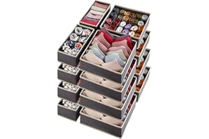 Lifewit Lot de 16 Organisateur séparateur de sous-vêtements pour le Tiroir, Rangement Tiroir Pliable en Tissu, Boite Rangement Vetement Armoire pour Chaussettes, Culottes, Cravates, Gris