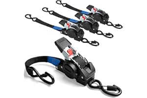 TLGREEN Cinghie a Cricchetto Retrattili 4 pezzi, 3 m x 25mm, Esistenza massima alla rottura 748 kg, Cinghia di Ancoraggio Automatica con Ganci a S, Per camion, rimorchi, motociclette altro