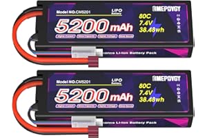 EMEPOVGY 7.4V Lipo Battery 2S 80C 5200mAh Lipos Hard Case with Deans T Connector for RC Car Trucks 1/8 1/10 RC Vehicles(2 Packs)