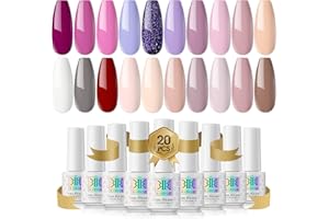 RSTYLE Smalto Semipermanente, 20 Colori Smalti Semipermanenti per Unghie Professionali Kit UV LED Lampada Gel Nail Polish Manicure Polimerizzata Starter Set 6ML Bianco Viola