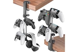 Kytok Soporte para Mandos Dedajo de Escritorio, 2 Niveles Soporte para Mandos PS5/PS4/Xbox, Universal Soporte para Mandos y Auriculares para 4 Mandos