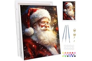 Bowetile Peinture par Numéros Père Noël Avec Cadre pour Adultes, Kit Noël Paysage pour Adulte et Enfant, Loisirs Créatifs avec Pinceaux, Activité Manuelle pour Décoration 20x30cm