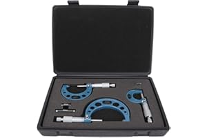 ASHATA Micrómetro de 3 piezas, métrico 0-25 mm,25-50 mm,50-75 mm Herramienta de medición de diámetro exterior de acero de alta precisión con estuche, con varilla de medición de 25 mm,50 mm y llave