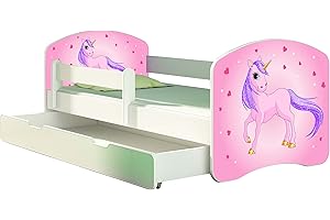 ACMA Letto per Bambino Cameretta per Bambino con Materasso Cassetto II (17 Il Pony con Lo Sfondo Rosa, 180x80 + Cassetto)