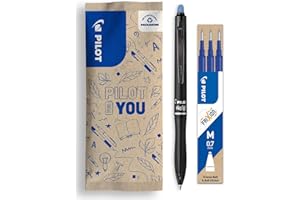 PILOT - Caja de 1 FriXion Ball 07 Plus + 1 Set de 3 Recambios - Bolígrafo Borrable con Tinta Termosensible - Rollerball Recargable y Retráctil - Fabricado con Plástico Reciclado - Azul - Punta Media