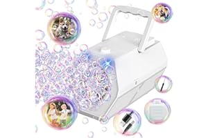 P PANACARE Machine à bulles automatique pour enfants avec lumière plus de 10 000 bulles par minute/jouet de soufflage de bulles portable pour cadeau d'anniversaire de fête de mariage en extérieur et en intérieur