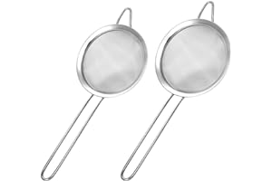 Harewu Paquete de 2 coladores de malla fina, pequeños tamices de acero inoxidable con asas, para remojar té de hojas sueltas, colar cóctel, jugo y tamizar harina, azúcar en polvo