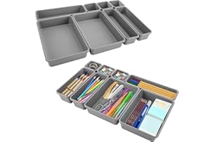 WeeGoo 24 Pack Desk Drawer Organizer with 3 Sizes, Interlocking Desk Drawer Organizer Tray, Separators Plastic Desk Drawer Dividers Organization for Office Makeup Bedroom Dresser(Grey)