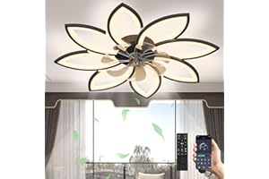 ‎REVNEEY LED Deckenventilator Mit Beleuchtung, 72W Dimmbar (3000K-6000K) Deckenleuchte Mit Ventilator, Stumm Reversibel Deckenventilator Mit Lampe Für Wohnzimmer Schlafzimmer Esszimmer Schwarz,8 Köpfe(90x15cm)