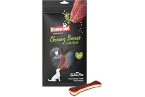 Rosewood Chewy Bones Canard Large – Gros os à mâcher pour Chien, Peau de bœuf et Canard, Aide aux Soins dentaires, Riche en protéines, sans céréales ni Gluten, sans additifs artificiels, 90 g