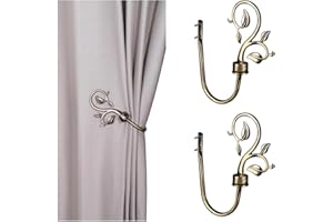 SUQ I OME Leaf Shaped Curtain Holdbacks 2pcs, Handmade Metal Curtain Side Holders for Wall, Antique Brass Curtain Tieback Hook Pull Backs for Drapes Window Home Decoration (Bronze)