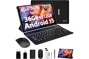 RUSHAR Tablet Andriod 15, Tablet 10.6 Pulgadas, 36GB RAM+512GB ROM(TF 2TB), 4G LTE+5G WiFi/INCELL 2000 * 1200/8000mAh/Octa-Core/13MP+8MP/BT5.0/OTG, Tablets con Lapiz y Teclado, Negro