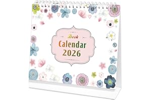 MEZERE Desk Calendar 2026 Standing Flip Desktop Calendar Stand Up Desk Top Calendar 2026 UK from January 2026 to December 2026 Small Calendars, Large Blocks, Twin-Wire Binding