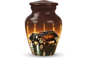 SUBSH Golden Era Glow Classic Car - Memorial Urn - Funeral Urns For Burial Ashes - 3 Inch - Pack Of 1 - Mini Cremation Urn - Tiny Urns For Human Ashes - Decorative Miniature Urns - Adult Urns Keepsake