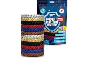 Active Era Bracelet Anti-Moustique en Cuir pour Enfant & Adulte [Lot de 12] – Répulsif Naturel - 100% Sans DEET, Imperméable – Jusqu’à 250h de Protection Extérieure Contre les Moustiques & Insectes