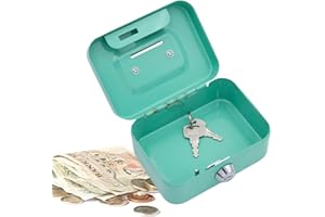 LEVABE Small Lock Box | Metal Cash Box with Key | Lockable Storage Money Box, Safe Money Saving Box Coin Storage Tin for Kids
