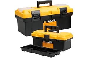 Caja Herramientas Vacia ZHJAN,Caja de Herramientas Vacía de 30.5cm+42cm,Con Paletas Extraíbles y Caja de Almacenamiento Pequeña,Negra/Amarilla, Cajas de Herramientas de Plástico Para Uso Doméstico