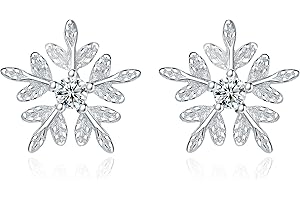 Deyanse Srebrne kolczyki na Boże Narodzenie, srebro wysokiej próby 925, kolczyki na sztyfcie, płatki śniegu, kamień księżycowy z cyrkonią, 10 mm, małe srebrne kolczyki do spania na zimę