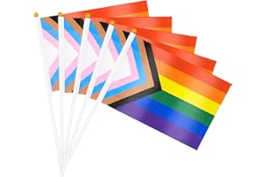 PAEZM 20 Pack Small Progress Pride Flag Stick 21 x 14 cm - Handheld Progress Pride Flags, Mini LGBTQ Rainbow Gay Flag for Outdoor LGBT Parades, Rainbow Party Decorations