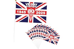 AXERHK Ve Day 80th Anniversary Flag 2025, 10 PCS Hand-Held England Flag for 14cm x 21cm /5.5in x 8.7in, Ve Day Flag for Indoor Outdoor Celebration Party Parades, Ve Day 80th Anniversary Decorations