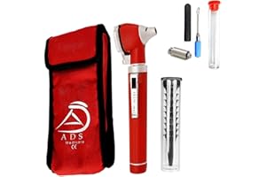 ADS MEDI CARE ADS Medicare Mini Otoscope ENT Home Use Optical Fibre LED Illumination Medical Tool Diagnostic Examination with Complimentary Ear Cleaner & Spare Bulb (Red)