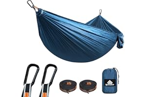 NATUREFUN Ultra-Light Travel Camping Hammock | 300kg Load Capacity,(275 x 140 cm) Breathable,Quick-drying Parachute Nylon | 2 x Premium Carabiners,2 x Nylon Slings Included | Outdoor Indoor Garden