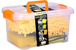 DUNLOP Zestaw do czyszczenia samochodu – zestaw do pielęgnacji wnętrza i na zewnątrz – zestaw do mycia samochodu ze szczotkami – skrzynka do przechowywania