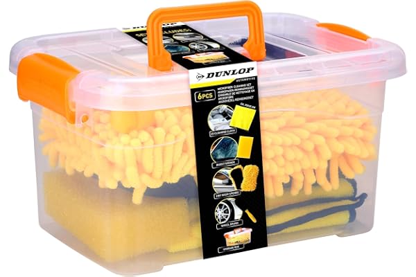 DUNLOP Kit de Nettoyage de Voiture - Gant de Lavage - Éponge de Luxe - Nettoyeur de vitres - Éponge de Voiture - Brosse Jante Voiture