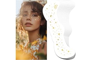 Leesgel Glitter Freckles Face Tattoo, 16 PCS Gold Faux Fake Sparkle Freckles Star Face Stickers Festival Accessories, Metallic Waterproof Makeup Patches for Women, Girls Halloween Decorations