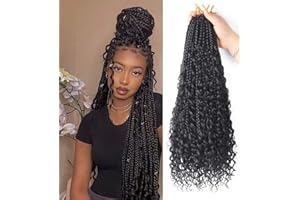AINIMIU 8Packs Goddess Box Braids Crochet Hair With Curly Ends 22inch Pre-looped Bohomian Crochet Box Braids Synthetic Braiding Hair Extensions (22 inch, 1B)