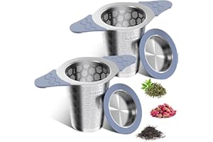 yomanta infusor de te 304 Acero Inoxidable 2 Piezas，Coladores de té para té suelto，Con tapa y asa de silicona resistente al calor，Apto para teteras, tazas de té y tazas