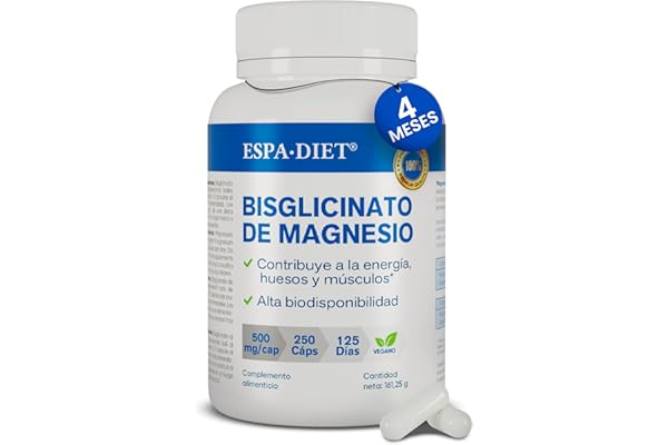 Bisglicinato de Magnesio puro - Alta biodisponibilidad y efecto rápido - Sueño Reparador, Energía, Soporte Óseo-Muscular y Concentración - Magnesio asimilable 250 cápsulas para 4 meses
