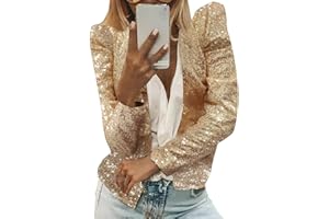 YUHYtop Damen Pailletten Cardigan Jacke Langarm Glitzer Bomberjacke Party Club Jacke Pailletten-Blazer Damen Elegant Tailliert Anzugjacke Glitzer Tops Kurz Oberteile Blazer Glitzer Outfits Clubwear