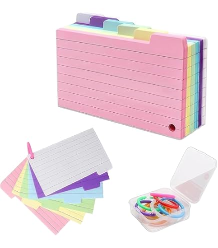Leucasa 300 Pieces A8 Flash Cards 6 Colours Bristol Cards With Kraft Paper And Ring Binder Revision Card Printing Double-Sided For Study, Recipes, Memo Cards, Office Supplies