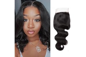 Feibin Tissage Bresilien en lot Cheveux Humains Vierges Tissage Brésilien lisse lot 100% Cheveux Humain Naturelles raide mèches Body Wave Bundles (10 pouces/25 cm, 4x4 Lace Closure)