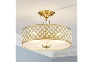 SM SAINT MOSSI Saint Mossi kryształowa lampa sufitowa, nowoczesny design półspłukiwania, idealna do salonu, sypialni, jadalni, D 40 cm x wys. 28 cm, 3 światła, złota rama