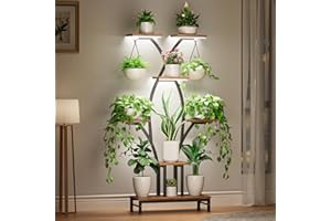 Mutool Plant Stand Indoor with Grow Lights, 163cm Tall Plant Shelf for Flower Display, Space-Saving Corner Flower Stand for Home, Living Room, Office & Patio Decor, Rustic Brown