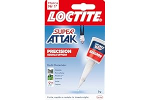 Loctite Super Attak Precision Scuola E Ufficio, Colla Liquida Trasparente Con Beccuccio Lungo, Colla Universale Istantanea Multimateriale, Colla Resistente E Precisa, 1 X 5 G, Multicolore
