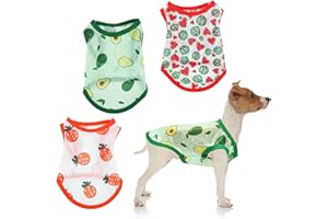 DIIWMME Paquete de 3 camisas para perro, camiseta transparente para perro, camiseta a rayas con estampado de frutas, chaleco fino de verano, ropa suave para perros y cachorros, para mascotas pequeñas y