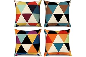 Hnmdmyi Funda de cojín Boho 40x40 Juego de 4, Colorido Lindo diversión estética de Mediados de Siglo Moderno cojín Decorativo Fundas de Almohada de Lino para sofá jardín Exterior decoración del hogar