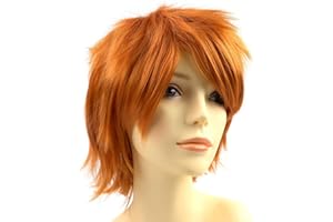 Yamel Anime Halloween Wig Dark Orange for Cosplay Party, Synthetic Layered Short Hair Wigs with Bangs, Pastel Wigs for Women Men Adult