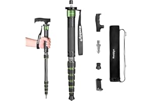 Camera Stand Monopod Manbily Walking Stick Monopods for Cameras Carbon Fiber Portable Compact Travel Monopod Unipod Stick with handle 6 Sections 61inches 15.4lbs for DSLR Video Camcorder Stand (Green)