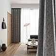 QBAID White Curtains Blackout for Bedroom,Insulation Noise Reduction Block-sun Window Drapes For Livingroom Kids Bedroom Study Exhibition Hall 2 Pieces (W150 x L270cm, Grey)