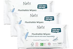 ‎NATY Eco by Naty Spłukiwane Chusteczki dla Niemowląt - Chusteczki kompostowalne i na bazie roślin, bez chemikaliów i hipoalergiczne, bezpieczne dla wrażliwej skóry dziecka (3 x 56 |168 sztuk)
