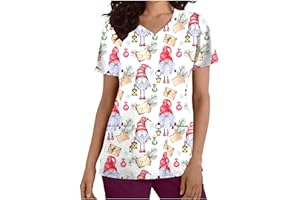 TRIGLICOLEUM Casaca de Navidad para mujer, multicolor, casaca, ropa de trabajo con diseño, manga corta, cuello en V, camiseta de enfermera, uniforme de trabajo, uniforme de cuidado con bolsillos