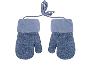 DUMHUTS Guanti Bambini Invernali Termici Mittens 0-3 Anni Ragazzi Ragazze, Manopole Antivento in Maglia Elastica con Design Anti-Smarrimento e Corda al Collo, per Giochi all'Aperto e Attività Invernali