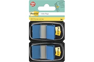 Post-it Marque-Pages, Bleu, 25.4 mm x 43.2 mm, 100 Marque-Pages - Pour Marquer, Surligner ou Codifier des Informations