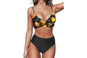 CUPSHE Femme Bikini Torsadé Taille Haute Ensemble Bikini Col V Élégant Maillots de Bain 2 Pièces