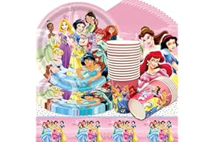 QWEPU Prinzessin Stoviglie per Feste, Set di Accessori per Feste a Tema,61PCS Principesse Compleanno Decorazioni Piatti di Compleanno per Forniture per Feste, Decorazioni per la Tavola
